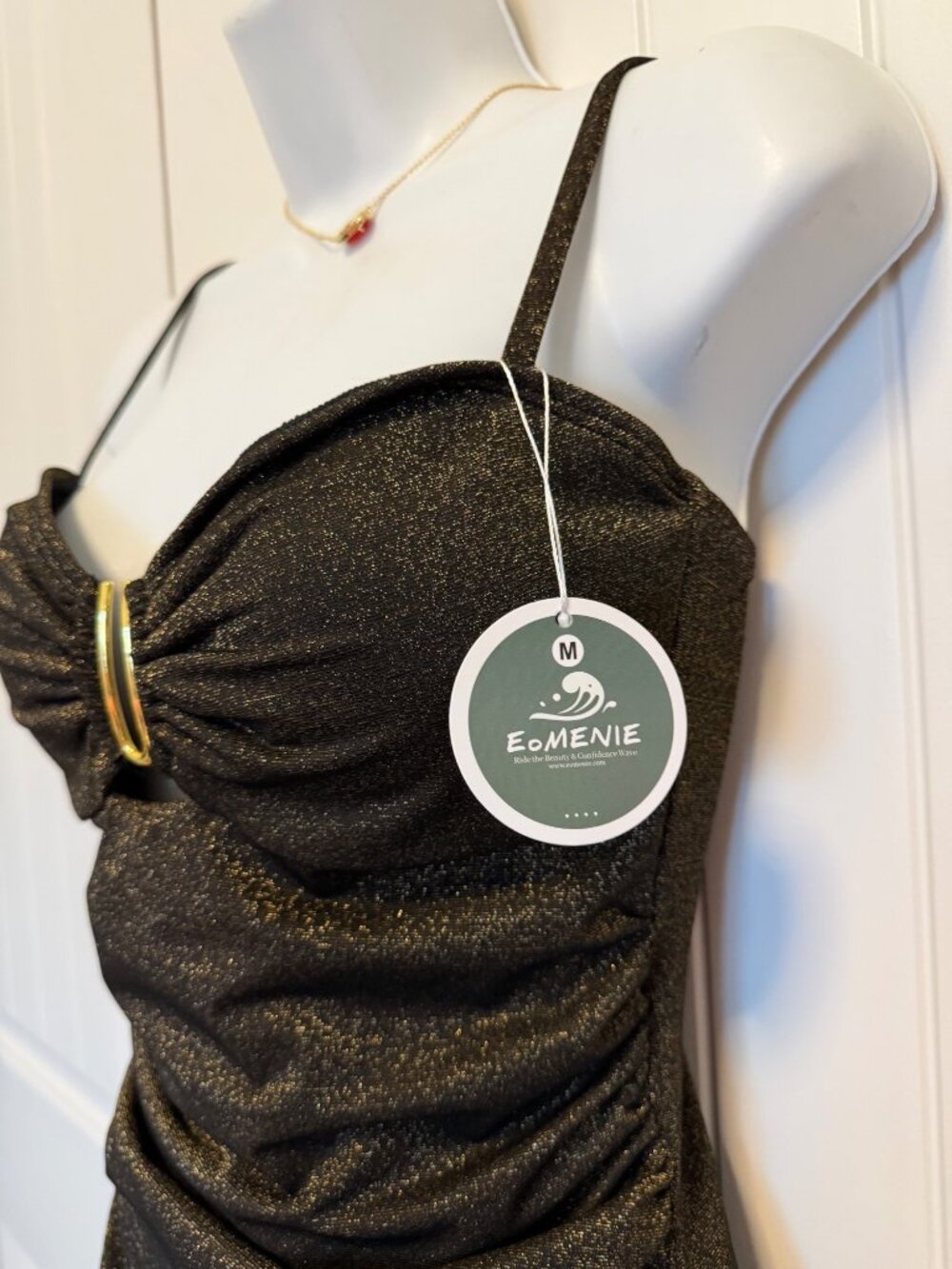 Eomenie One Piece Swimsuit, Cutout U Wire, Black with Gold shimmer, Medium - Picture 7 of 8